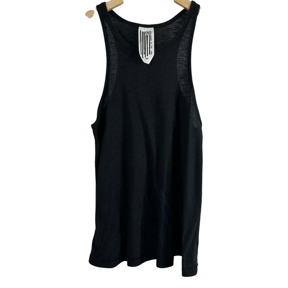 Free People Black Ribbed Racerback Tank Top Scoop Neck Sleeveless Small S.P USA